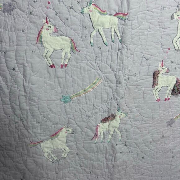 Pottery Barn Kids Rainbow Unicorn Quilt Lavender Purple Size Twin - Picture 10 of 13